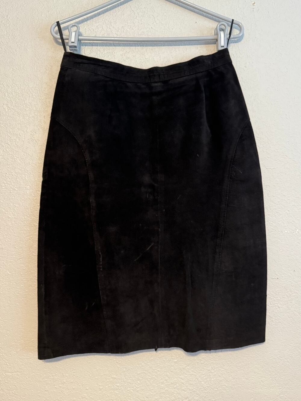 Vintage Black Suede Leather Pencil Skirt Womens 10 Minimalist 90s Dark Academia